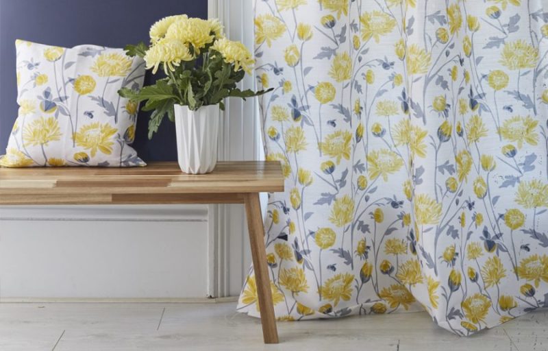 grey and yellow curtains